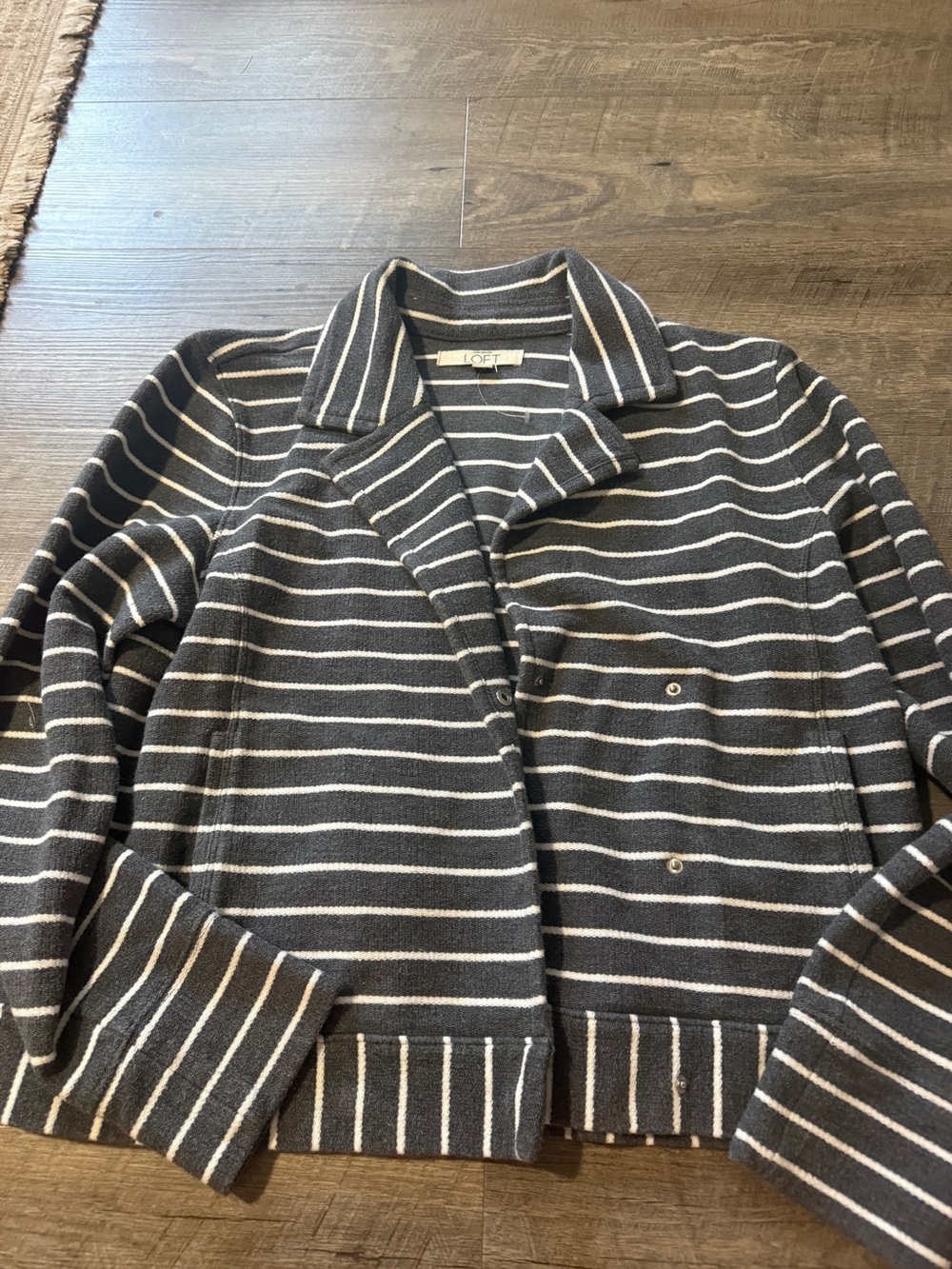LOFT Gray and White Striped Knit Jacket